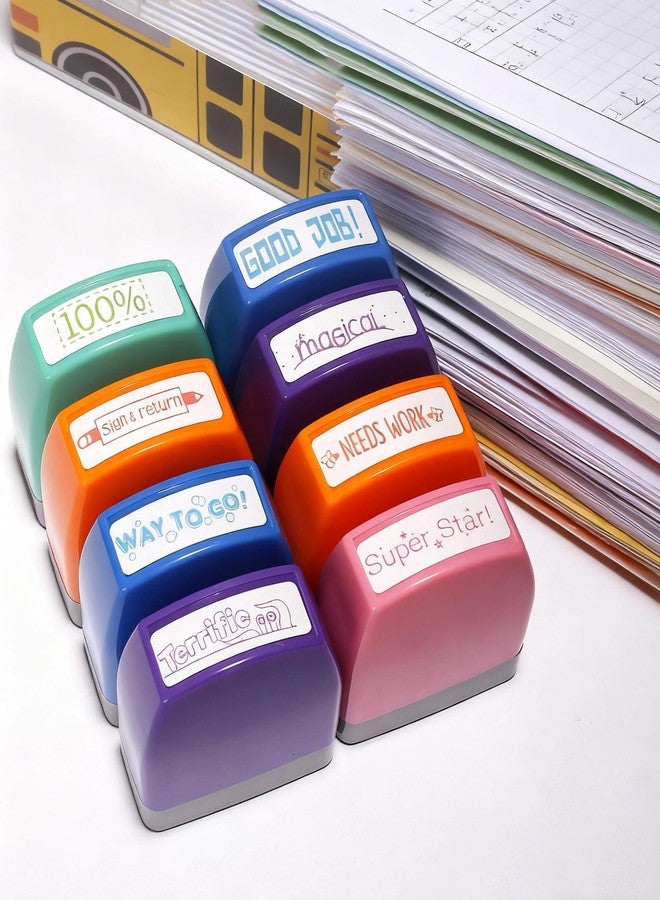 WAFJAMF 8-Pack Teacher Stamps for Grading Self-Inking School Stamp Set for Homework Reward Classroom Evaluation Portable Teacher Stamps for Elementary Educators - Image 5